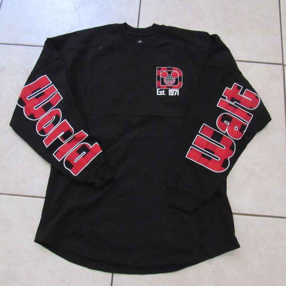 Disney World Black Red Plaid Spirit Jersey Shirt Top Size Small EUC Rare